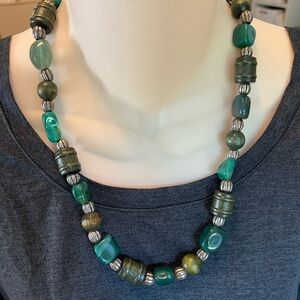Trendy Green and Silver Beaded Chunky Necklace